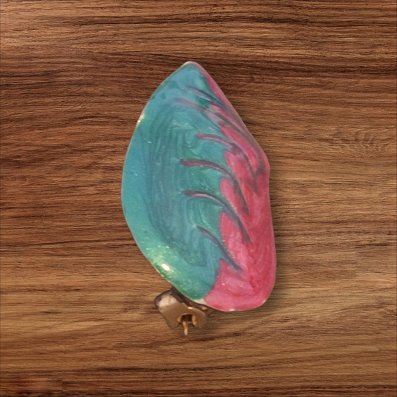 Vintage Teal and Pink Brooch - Picture 3 of 7